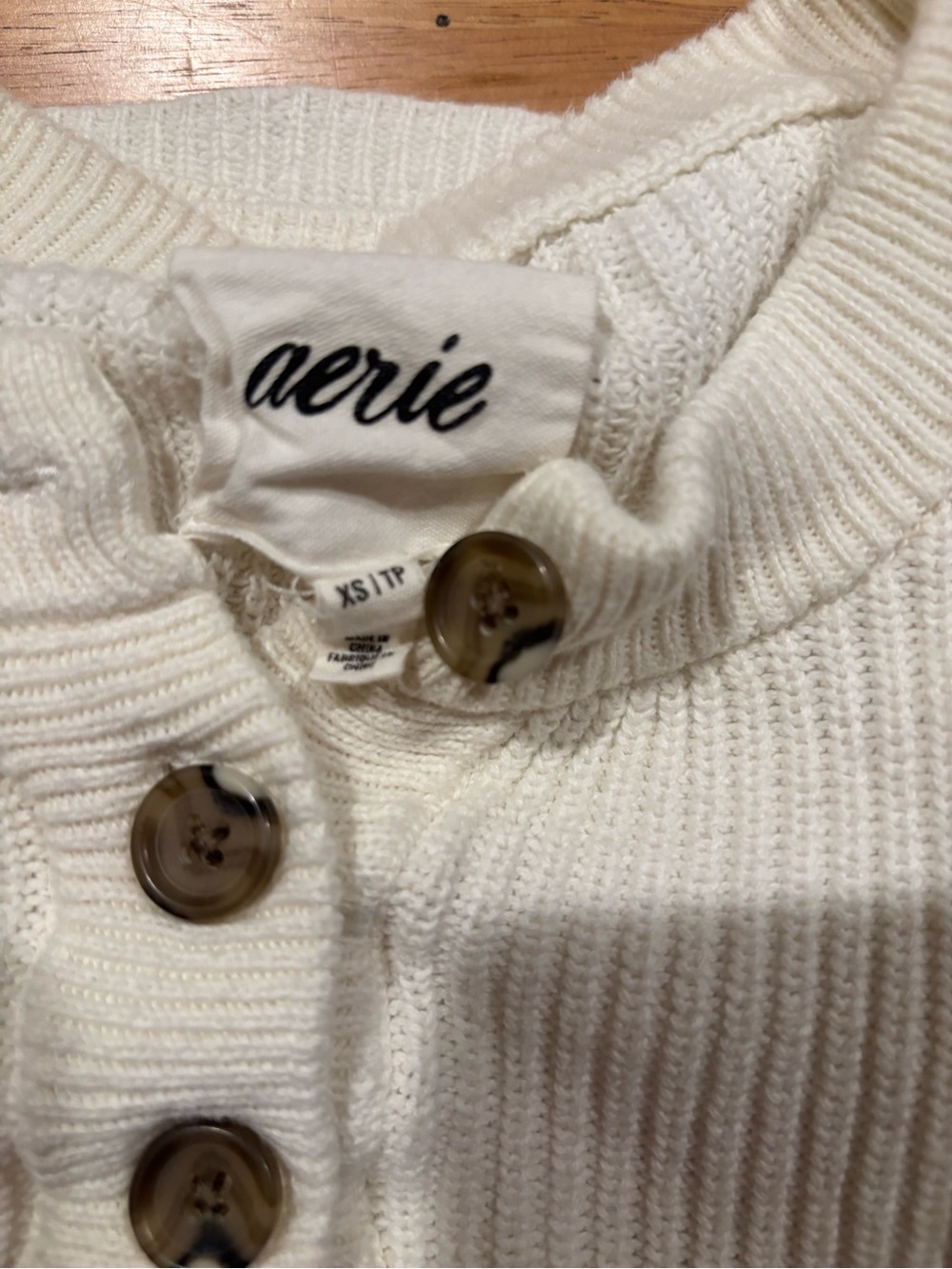 Aerie Off-White Ribbed Henley Sweater with Button Placket - Picture 4 of 4